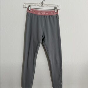 KORA Gray Performance Leggings with Pink Logo Waistband